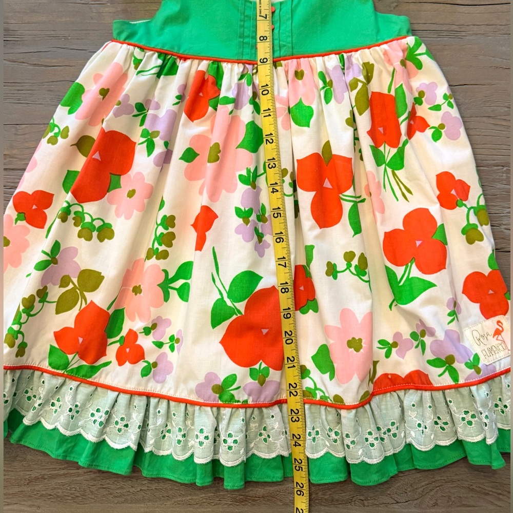 Rosa Flamengo Girl’s Floral Dress W/Eyelet Sleeves/Hem Handmade NWT - Picture 10 of 10